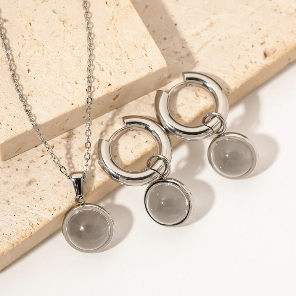 Minimalist Round Glass Ball Pendant Necklace for Women with Titanium Steel Pendant and Stainless Steel Chain Plated Finish
