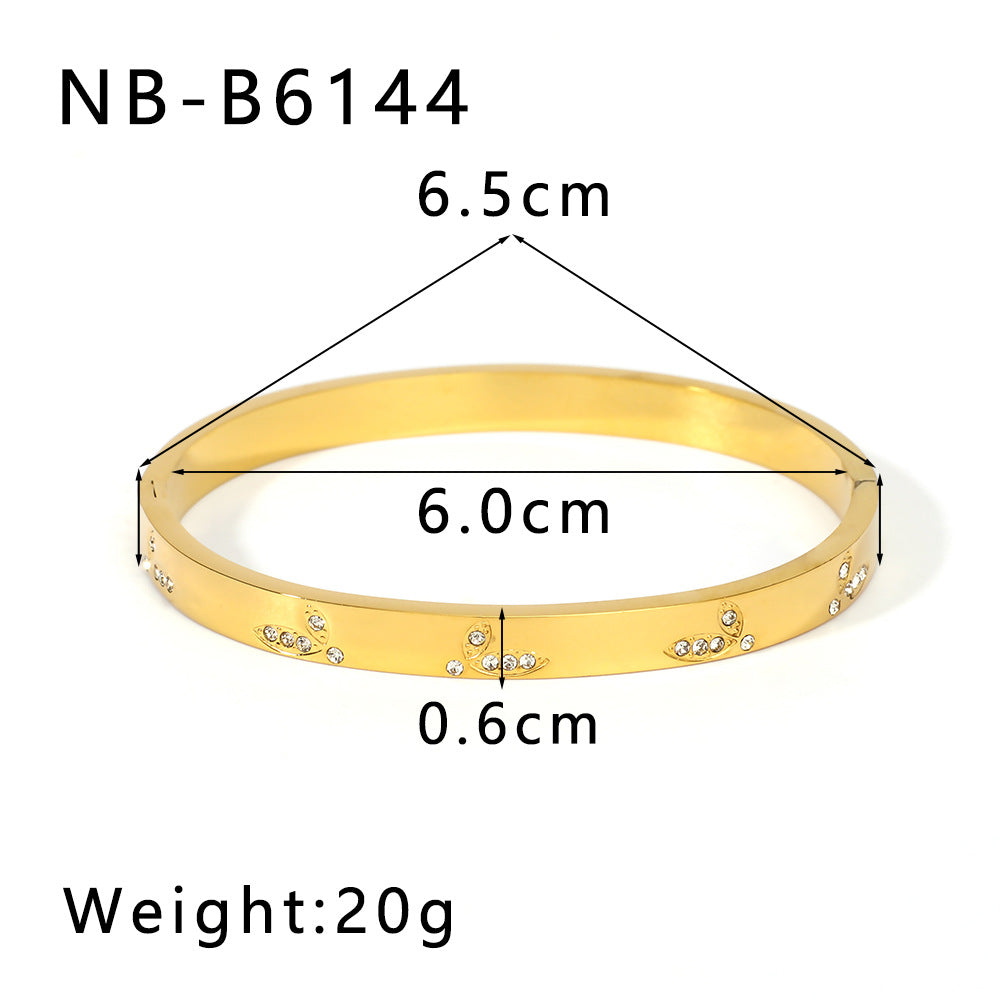 Set di bracciali in acciaio inossidabile a forma di cuore, fiocco di neve e foglia geometrica stile Ins con intarsio di strass da donna