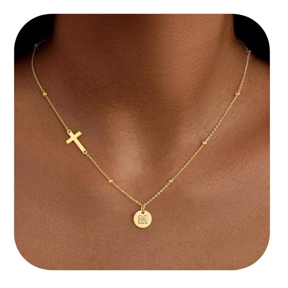 Casual Stainless Steel Cross and Letter Pendant Necklace for Women