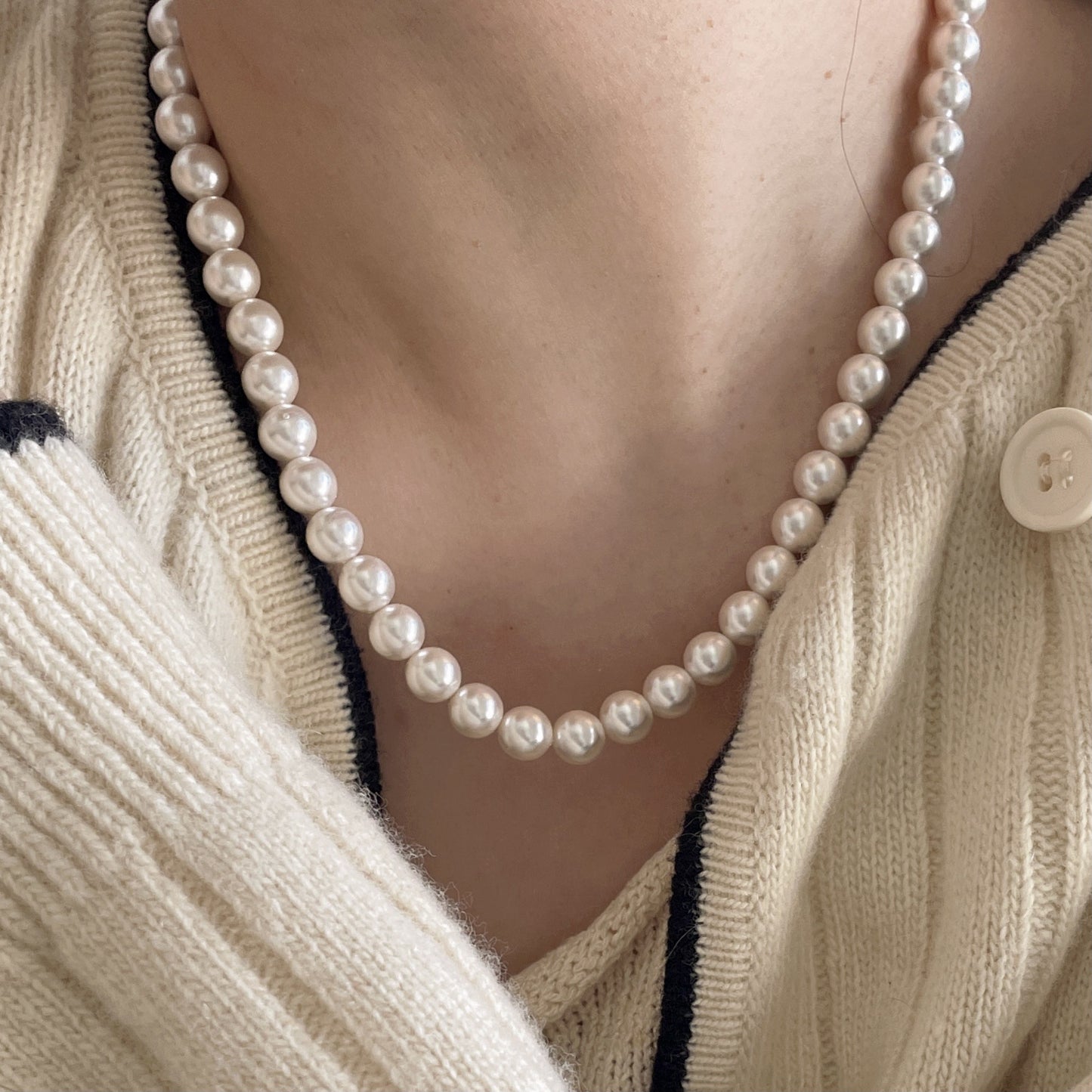 Minimalist Sweet 925 Sterling Silver Round Geometric Braided Pearl Necklace