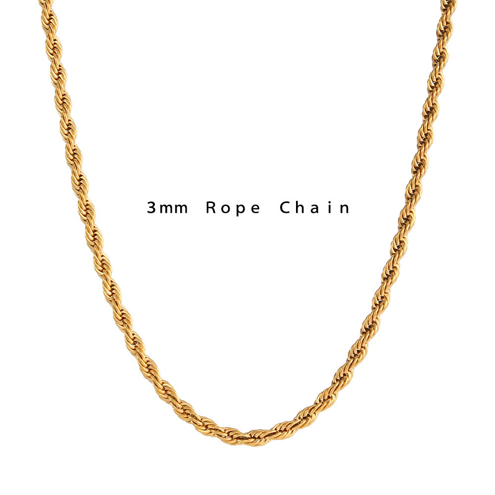 Minimalist Geometric Titanium Steel Twisted Chain Necklace for Women with 18K Gold Plating