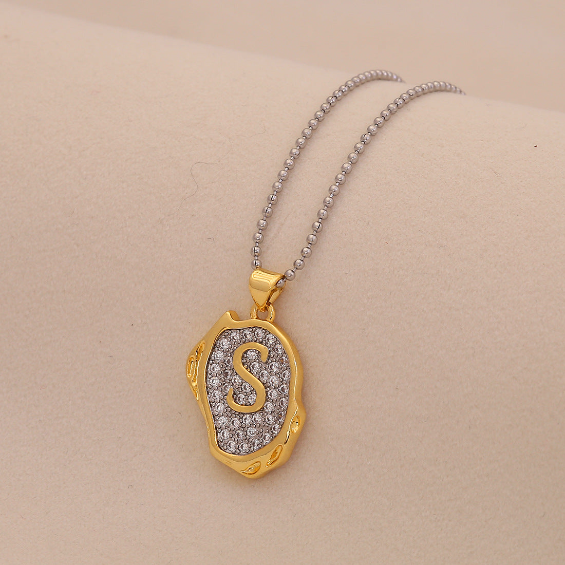 Retro Letter Pendant Necklace for Women in Brass with Minimalist Elegant Locket Style