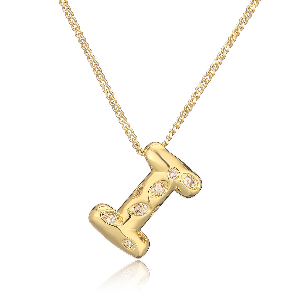Collana da donna con ciondolo a lettera geometrico minimalista in ottone con placcatura in oro e intarsi in zircone