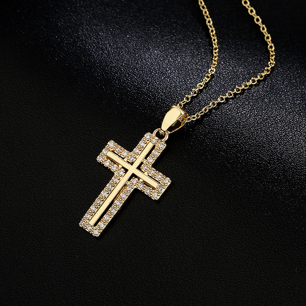 Geometric Pendant Necklace for Women in Copper with 18K Gold Plating and Zircon Inlay, Minimalist Locket Chain