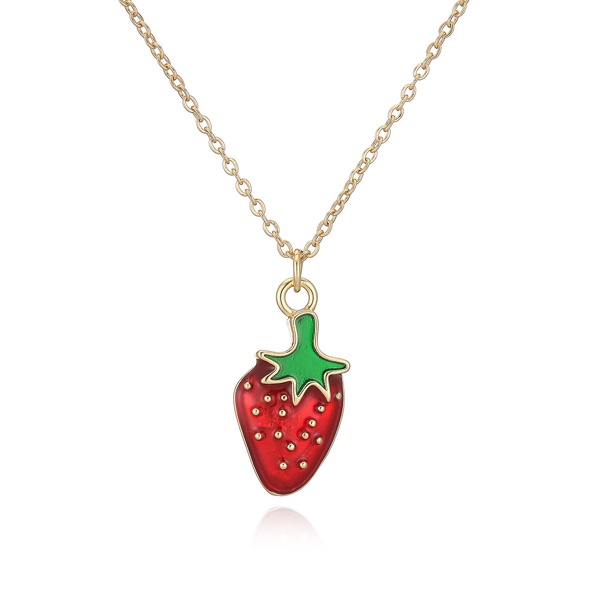 Minimalist 18K Gold Plated Brass Drip Oil Geometric Strawberry Pendant Necklace for Women