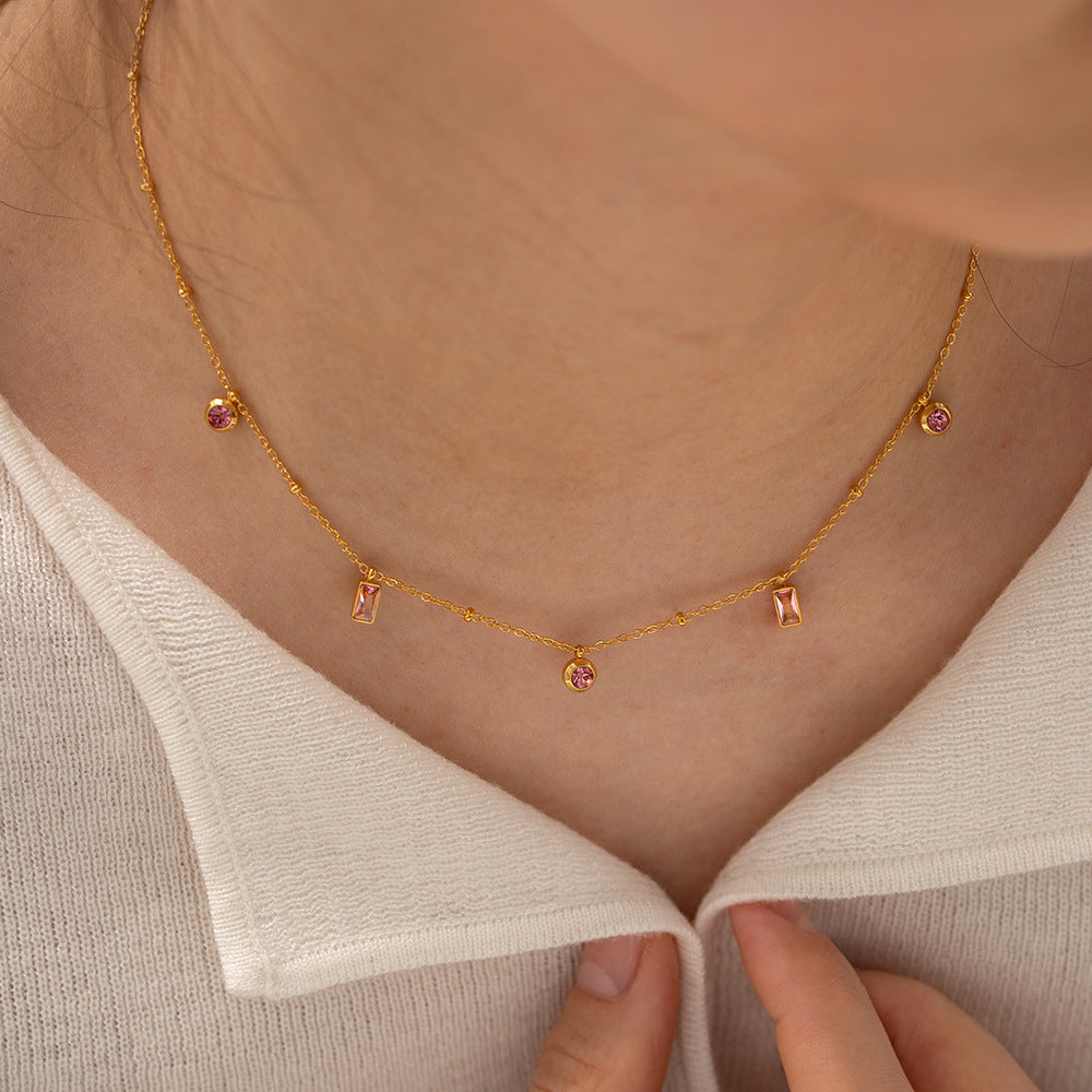 Trendy Geometric Square and Round Pendant Bracelet 18K Gold Plated Stainless Steel Chain Jewelry for Women