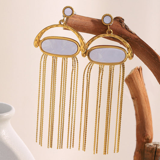 Pendientes minimalistas de acero inoxidable geométricos con baño de oro de 18K para mujer