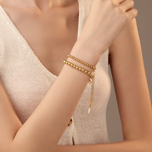 Pulsera Minimalista Ajustable de Cuentas para Mujer de Acero Inoxidable con Chapado en Oro de 18K