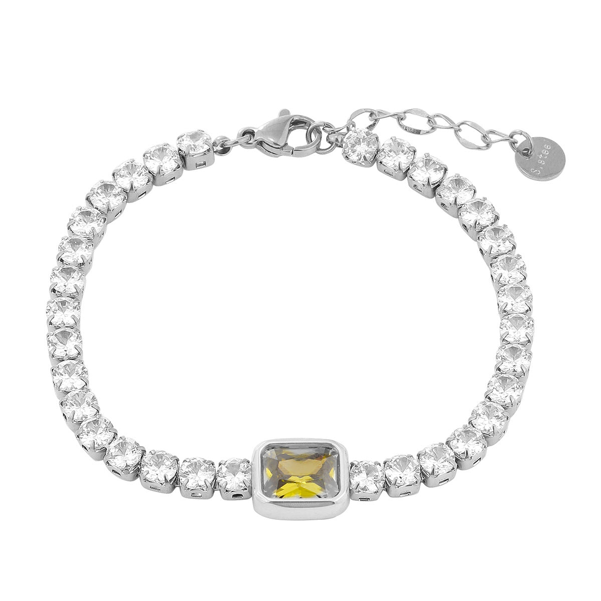 Elegante pulsera geométrica cuadrada de titanio con diamantes de imitación para mujer, con acabado chapado y atractivo minimalista de lujo