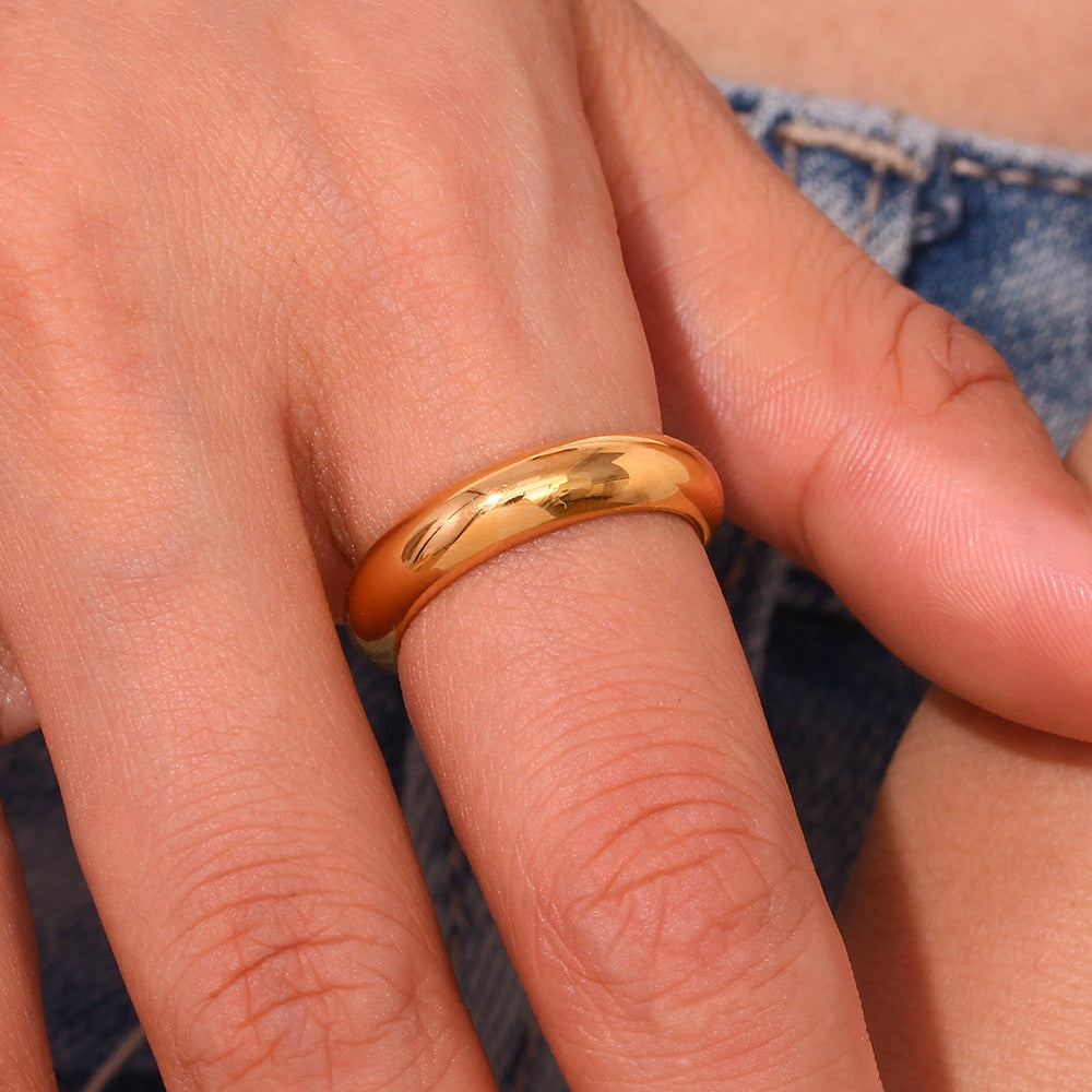 Anello Minimalista Geometrico in Acciaio Inox da Donna con Placcatura in Oro 18K Fascia Spessa Liscia Accessorio Moda