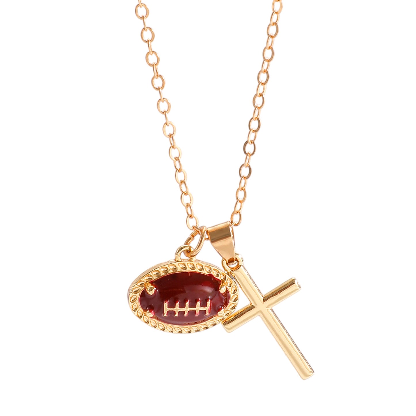 Sporty Plated Zinc Alloy Heart Cross Pendant Necklace for Women