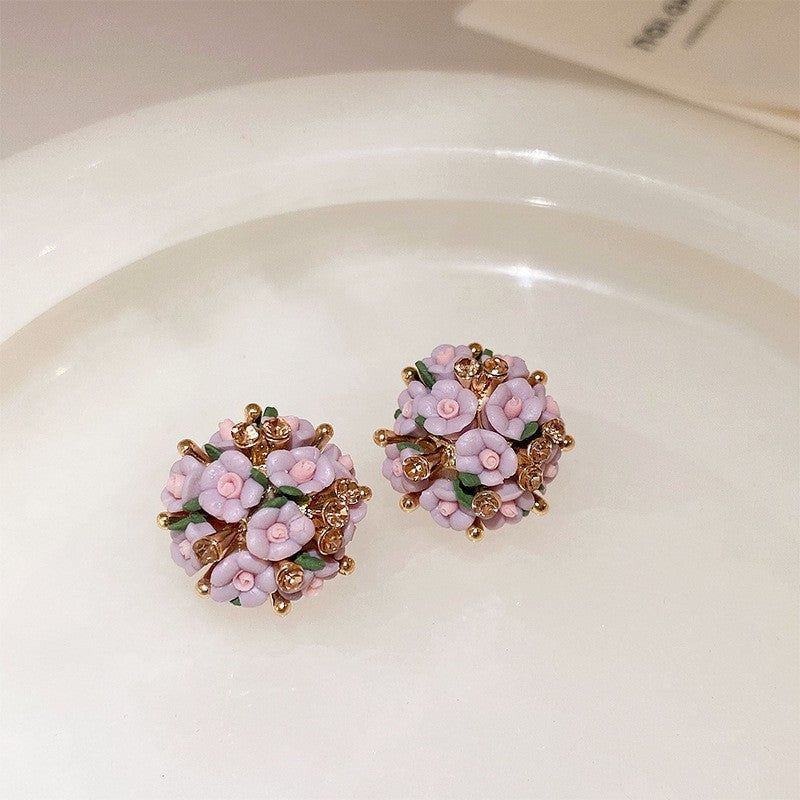 Pendientes de Flores Geométricas con Incrustaciones de Diamantes de Imitación en Cobre Bañado y Postes de Acero Inoxidable para Mujer, Joyería de Oreja de Lujo Minimalista y de Moda para el Día a Día