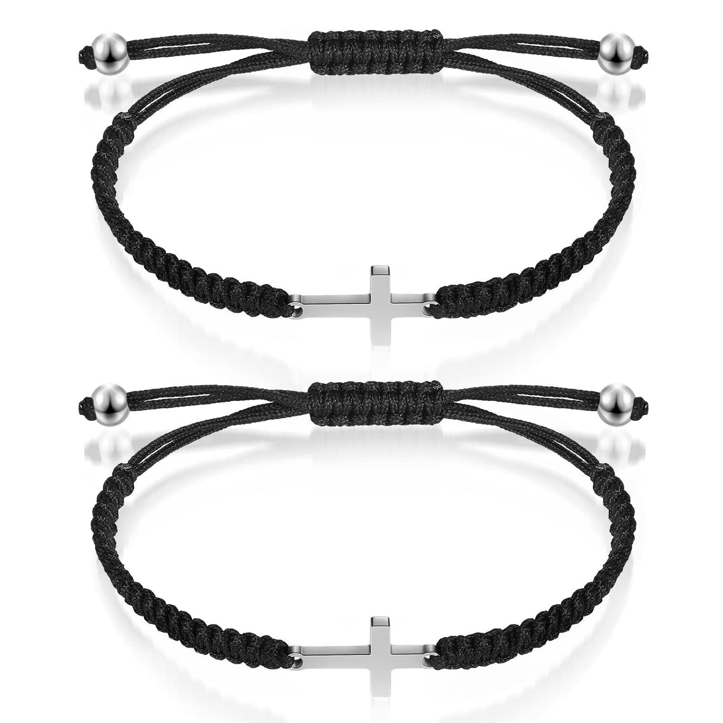 Handmade Braided Stainless Steel Cross Bracelet Unisex Friendship Jewelry Set
