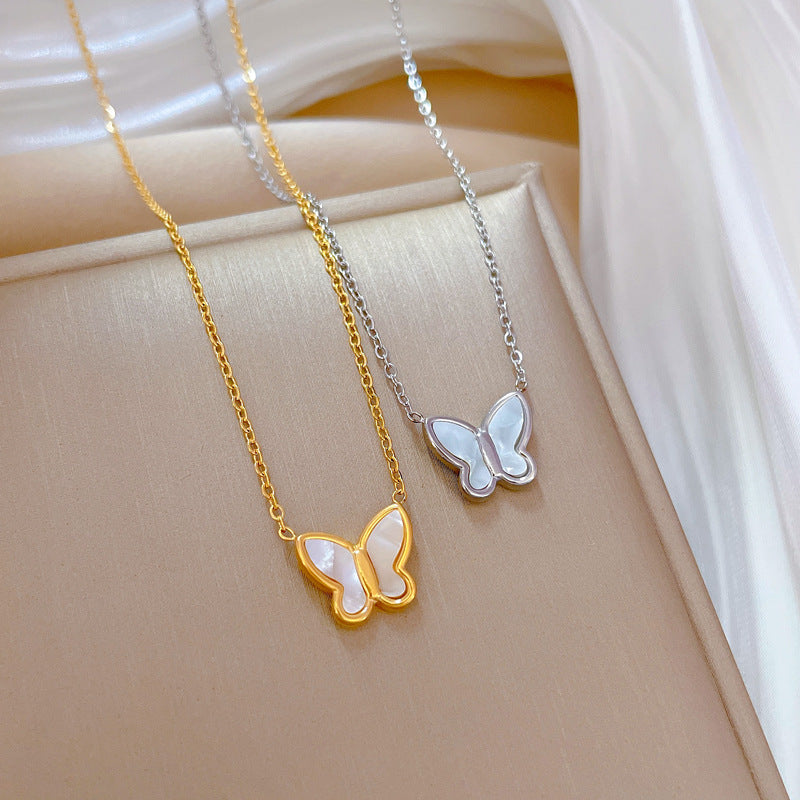 Butterfly Geometric Minimalist Titanium Steel Plated Collar Necklace for Unisex