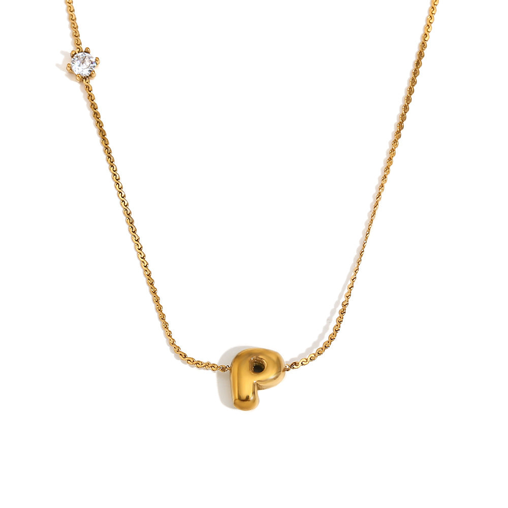 Minimalist Letter-Shaped Pendant Necklace for Women in Stainless Steel with 18K Gold Plating and Cubic Zirconia Accent on S-Link Chain