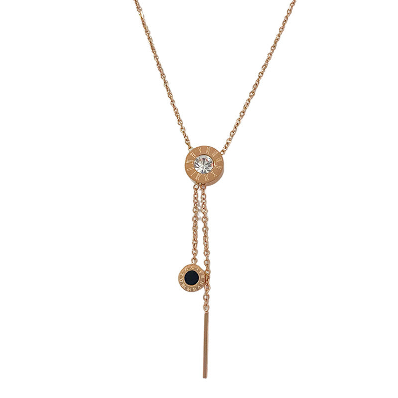 French Minimalist Gold Plated Titanium Steel Tassel Necklace for Unisex