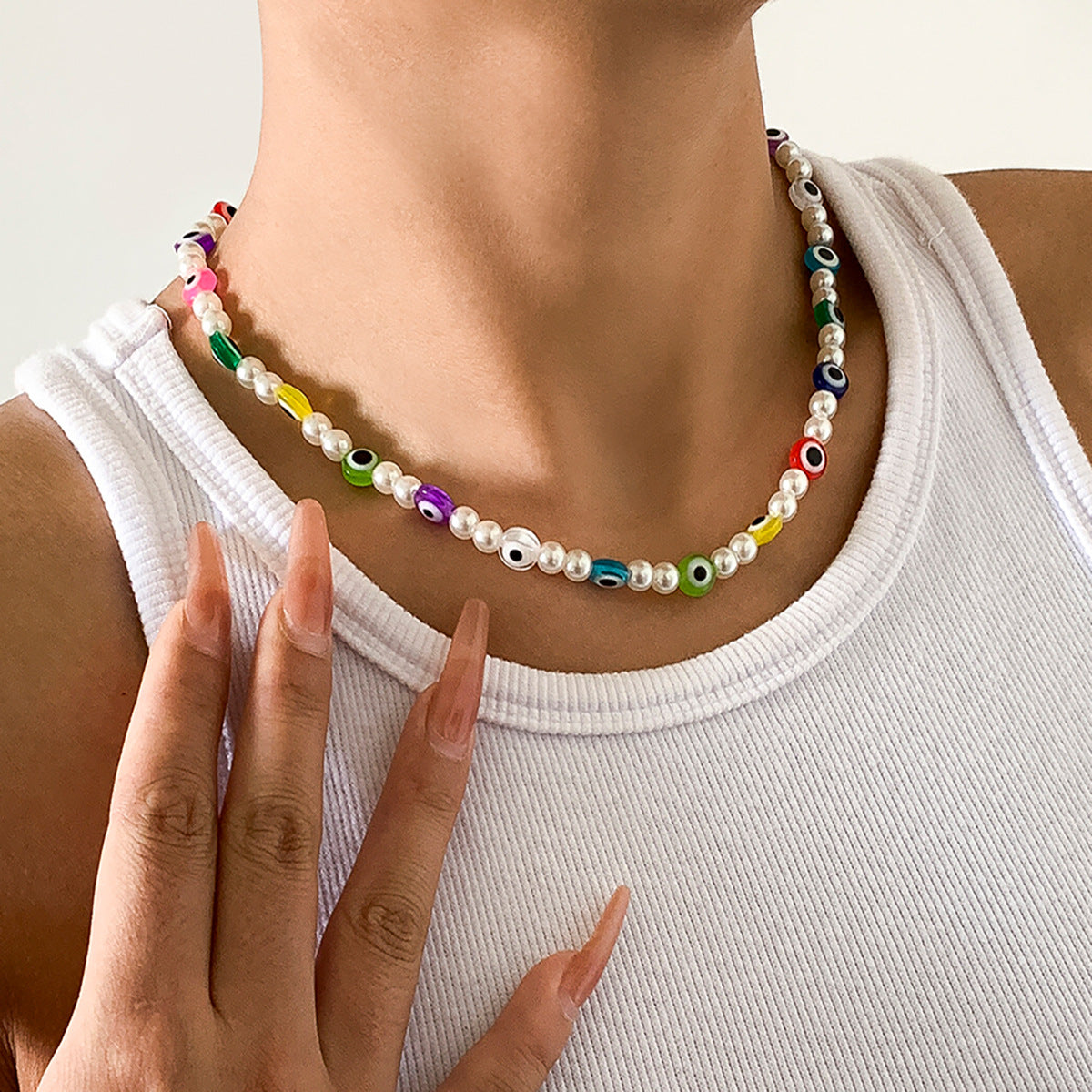 Sweet Floral Acrylic and Imitation Pearl Ball Chain Necklace