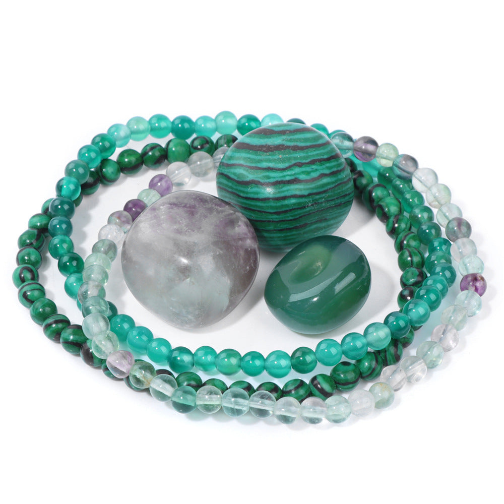 Vintage Geometric Stone Beaded Bracelet Set Unisex Meditation Raw Stone Stress Relief Hand Jewelry