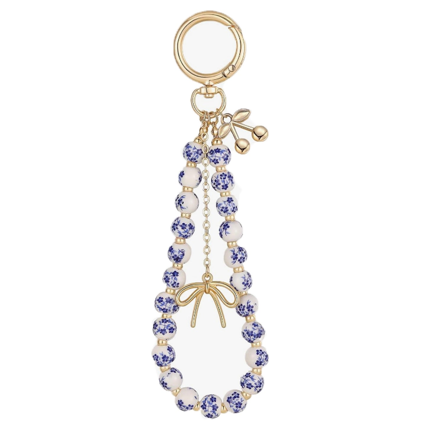 Minimalist Ceramic Cherry Pendant Beaded Keychain for Women