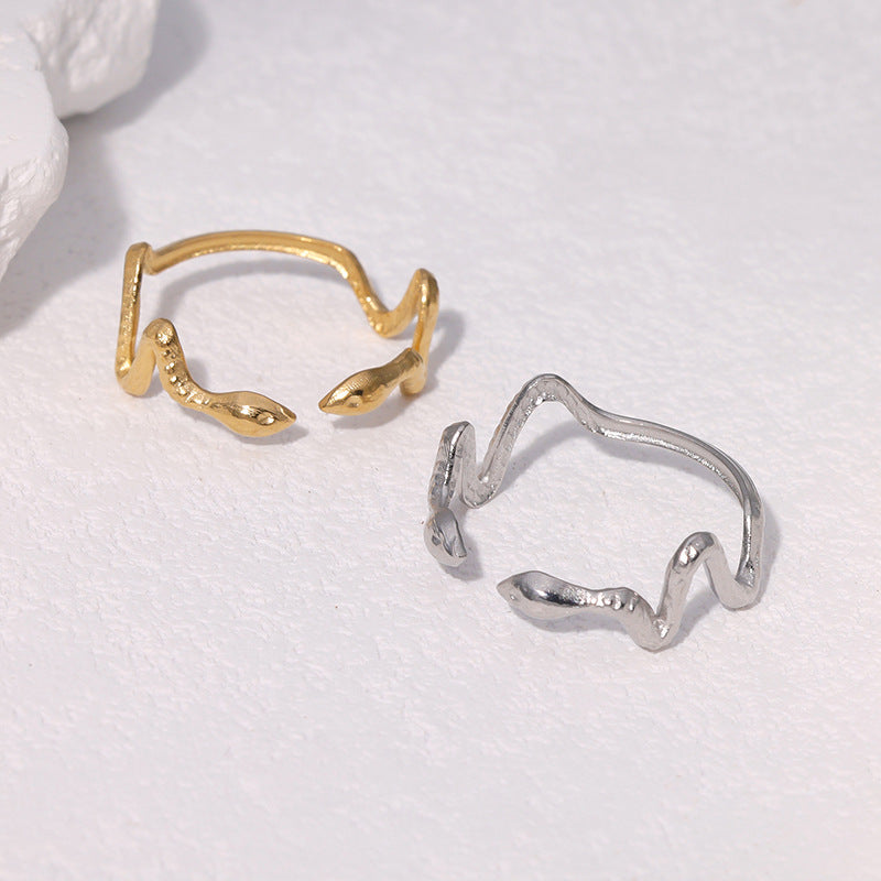 Anello Aperto a Serpente Minimalista alla Moda Placcato Oro 18K, Gioielli in Acciaio Inossidabile da Donna