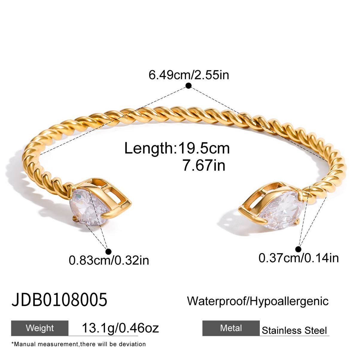 Luxury Round Geometric Stainless Steel Bracelet with Cubic Zirconia 18K Gold Plated