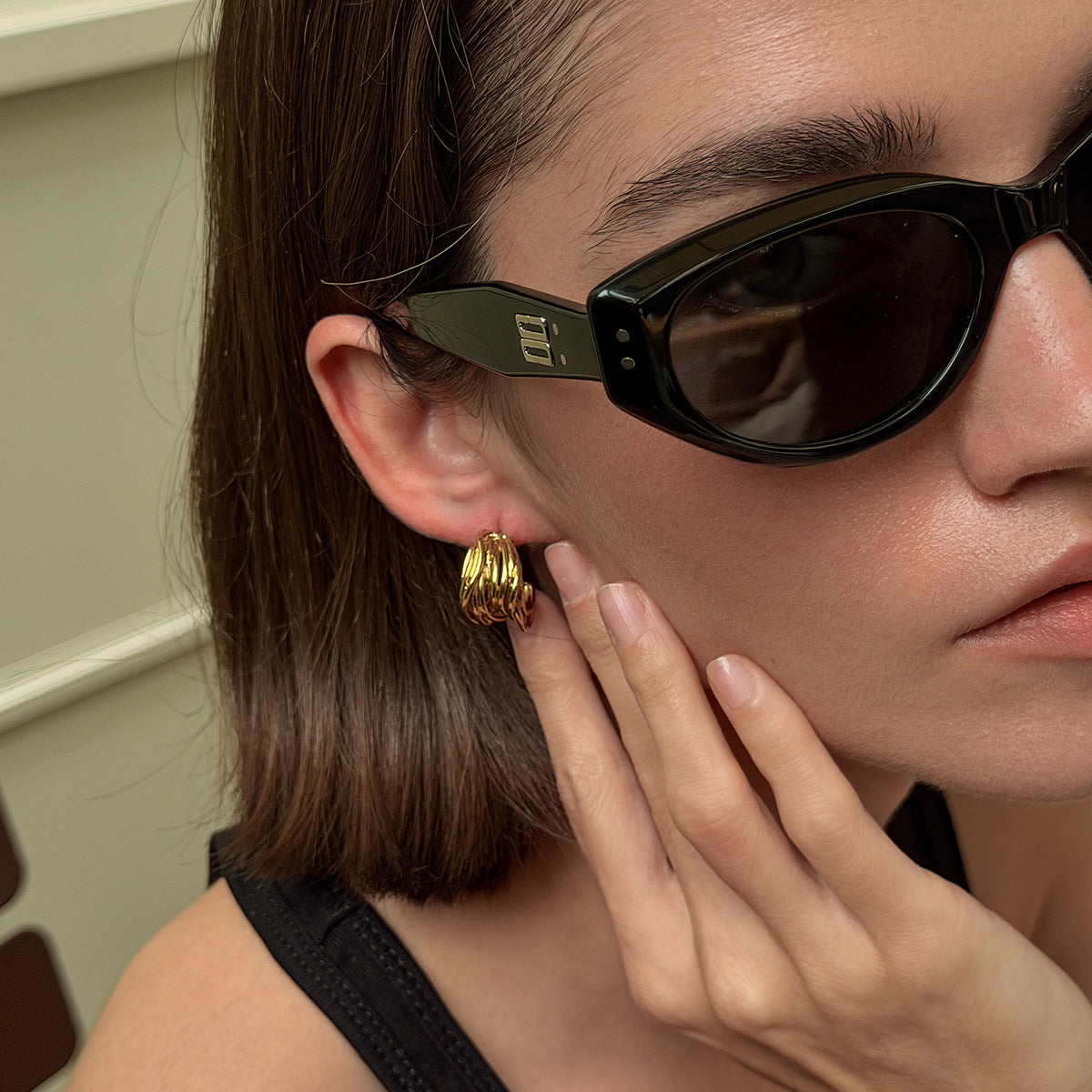 18K Gold Plated Geometric C-Shape Stainless Steel Earrings for Women