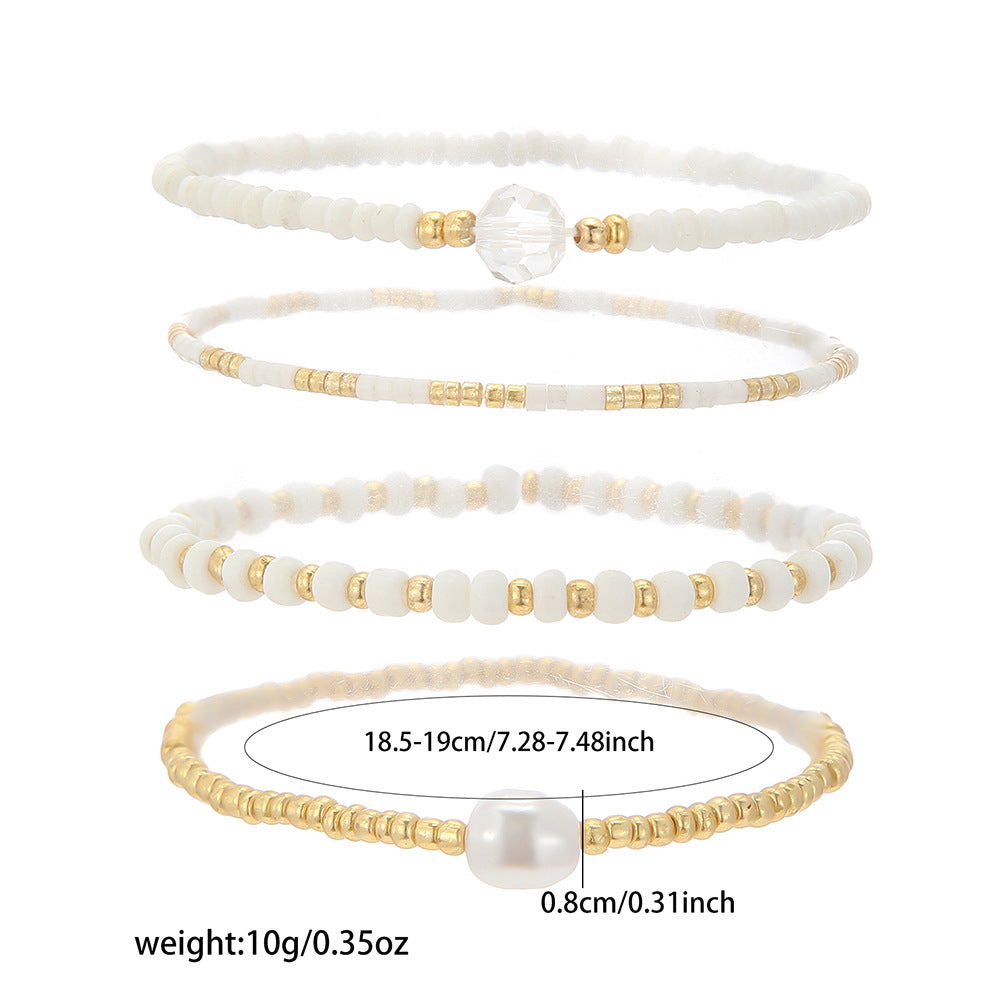 Sweet Geometric Round Glass Pearl Handmade Bracelet for Women