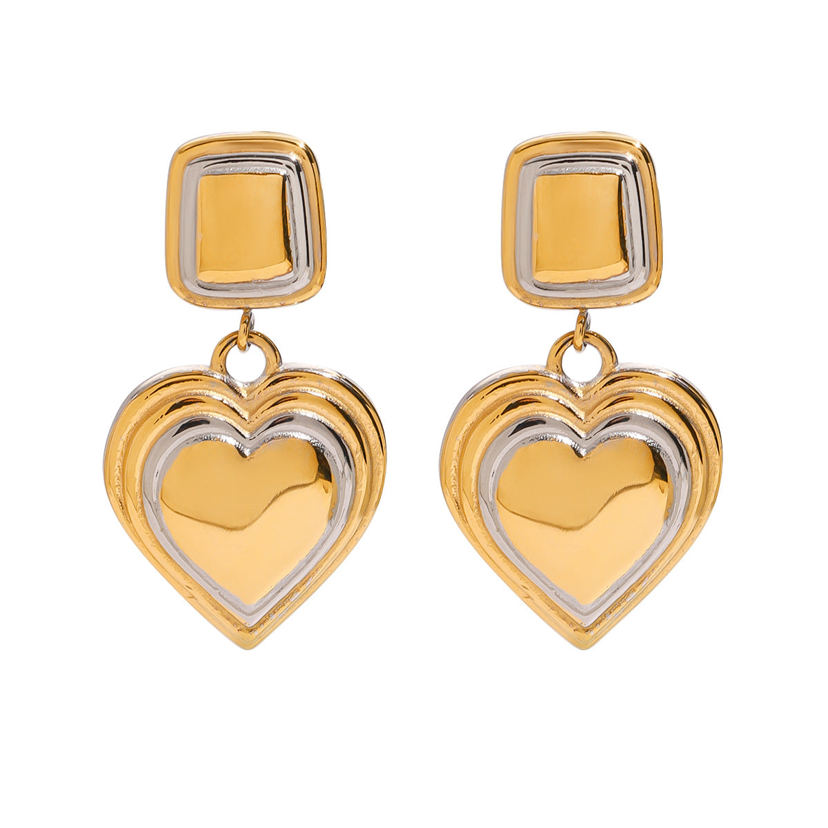 Pendientes de acero inoxidable en forma de corazón minimalista con acabado chapado para mujer