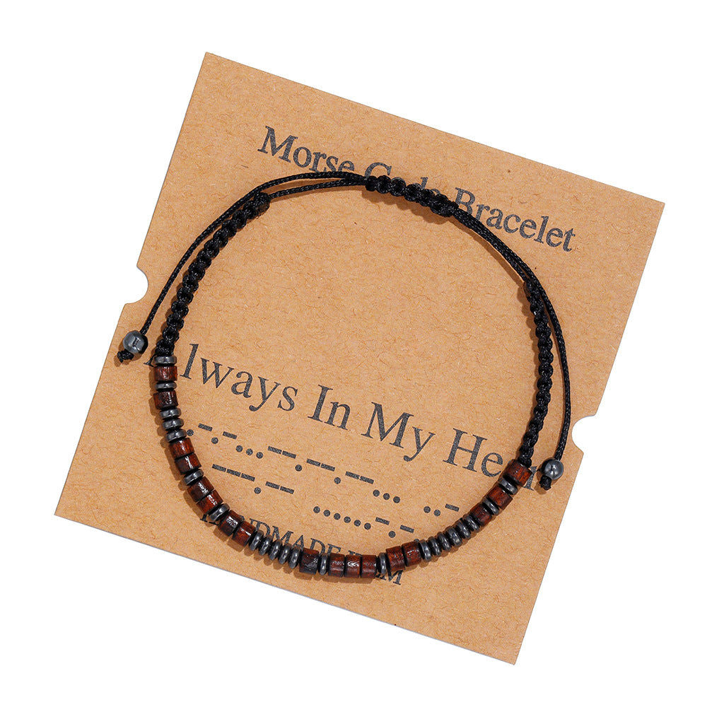 Morse Code Letter Number Wood Bracelet for Unisex