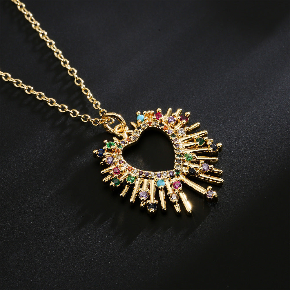 Collana pendente a forma di cuore minimalista in rame placcato oro 18K con zirconi per donna
