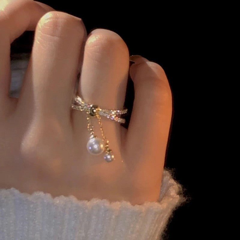 Anello elegante e geometrico ispirato alle perle con intarsio in zircone da donna, anello minimalista alla moda da dito indice, gioielli di lusso per le mani