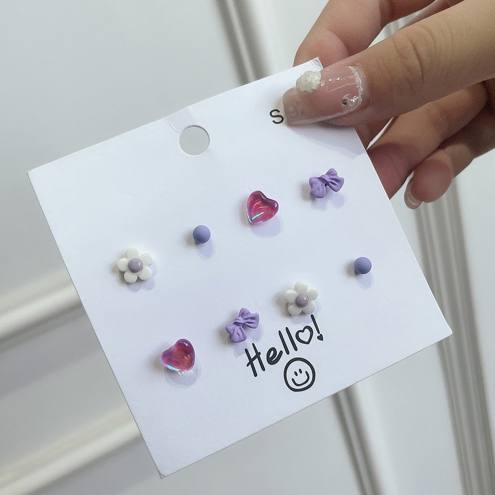 Sweet Geometric Floral Ceramic Stud Earrings with Stainless Steel Posts