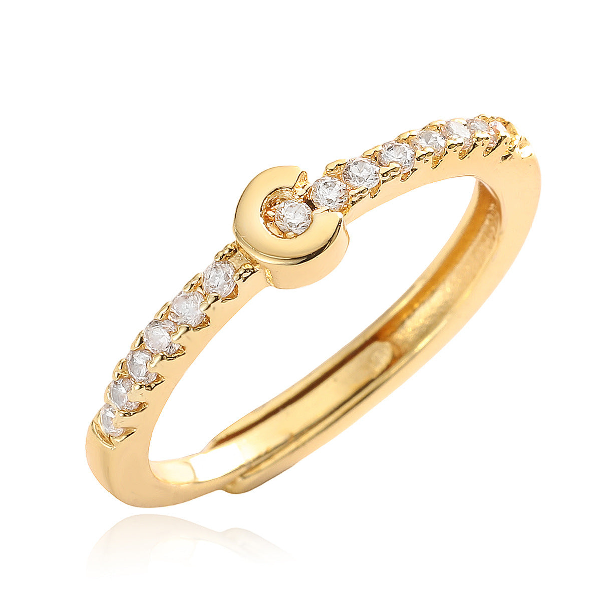 Anello in Rame Geometria Minimalista con Placcatura in Oro 18K e Zirconia Cubica, Design Regolabile a Lettera per Donna
