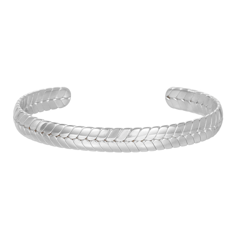 Twisted Rope Stainless Steel Plated Round Geometric Adjustable Cuff Bracelet