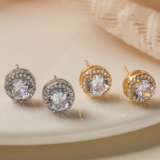Minimalist Luxe Copper Earrings with 18K Gold Plating and Round Zirconia Accents for Women