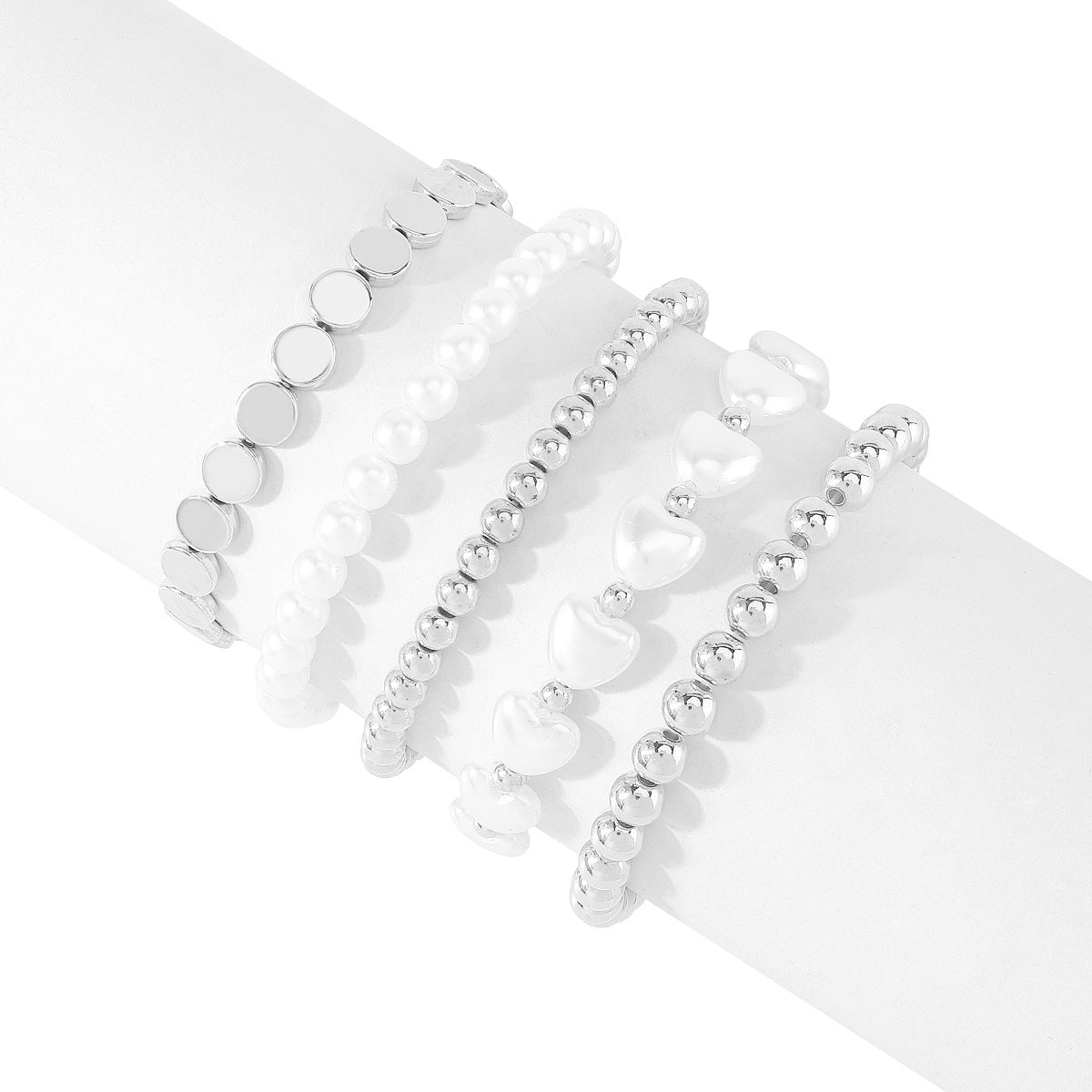 Set di braccialetti multistrato con perle artificiali a forma di cuore geometrico, perle CCB, dolce e grintoso, per donna