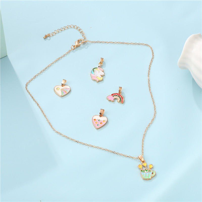 Collana con ciondolo a barra in lega a catena a maglie con cuore a cartone animato