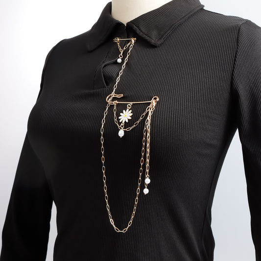 Spilla da Donna alla Moda in Lega Smaltata con Fiore a Stile OL e Forma Geometrica