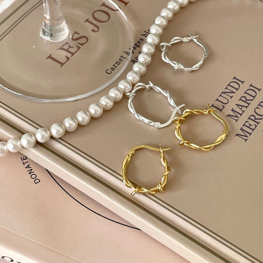Orecchini a perno geometrici in argento Sterling 925 intrecciati minimalisti da donna