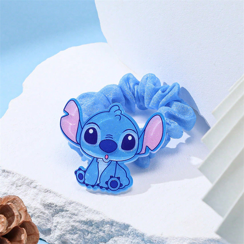 Lindo lazo para el cabello con diseño de macarrón azul y rosa de dibujos animados para niños con banda de tela tejida y diseño de personaje de dibujos animados