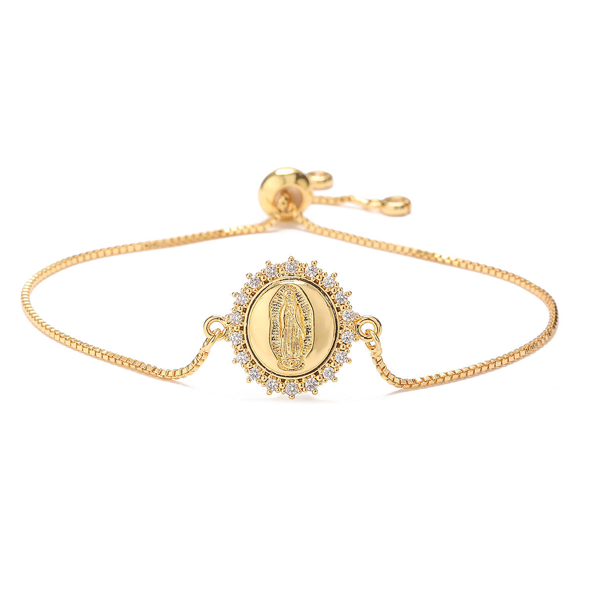 Minimalist Geometric Copper Bracelet with Real Gold Plating and Zircon Inlay for Women