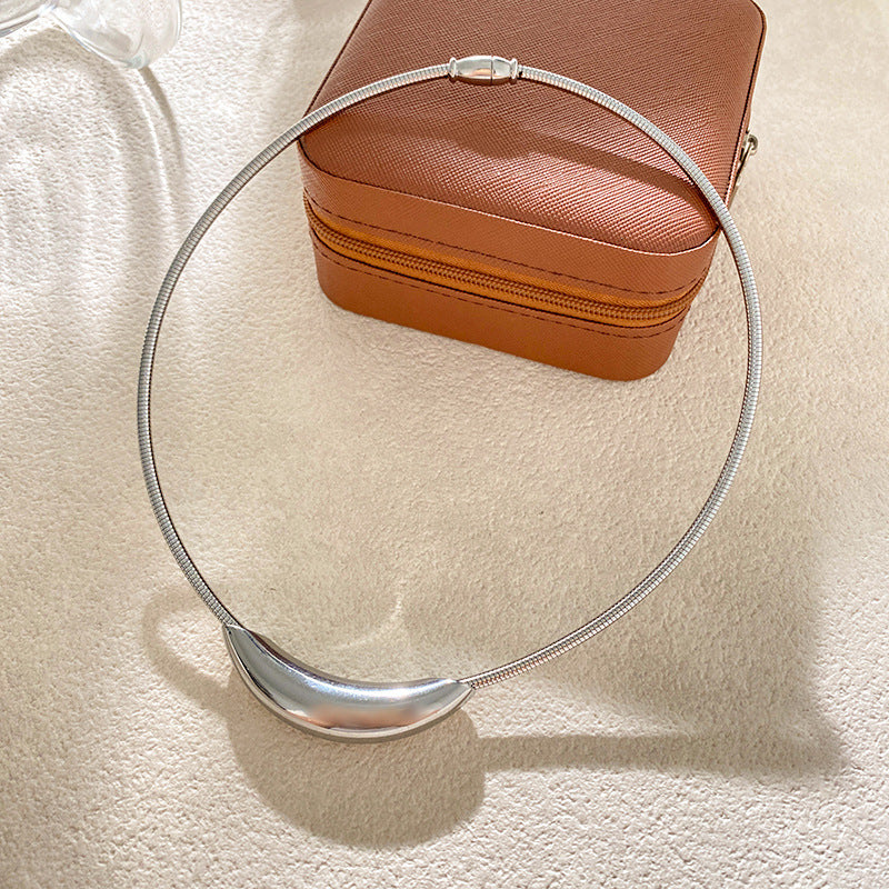 Geometric Oval Hollow Curved Tube Titanium Steel Choker Necklace Plated Unisex