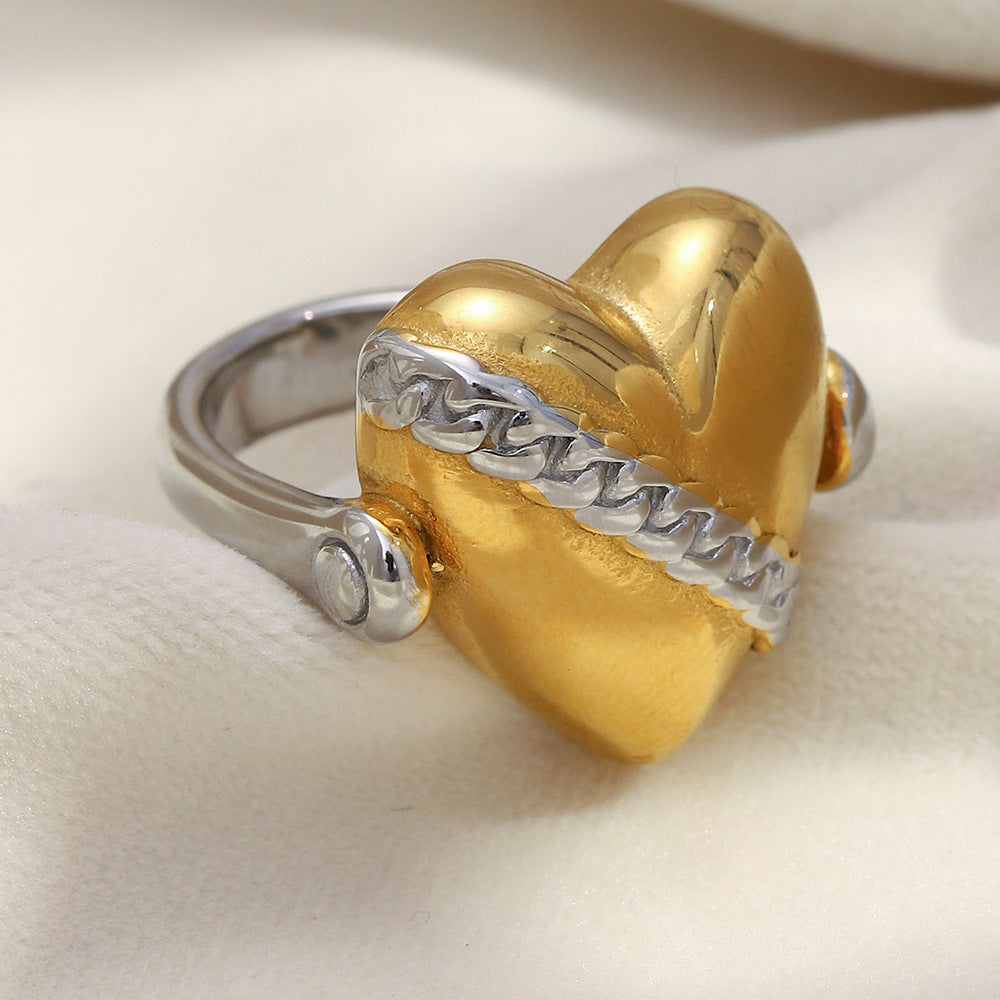 Anillo minimalista geométrico de acero inoxidable con baño de oro de 18 quilates para mujer