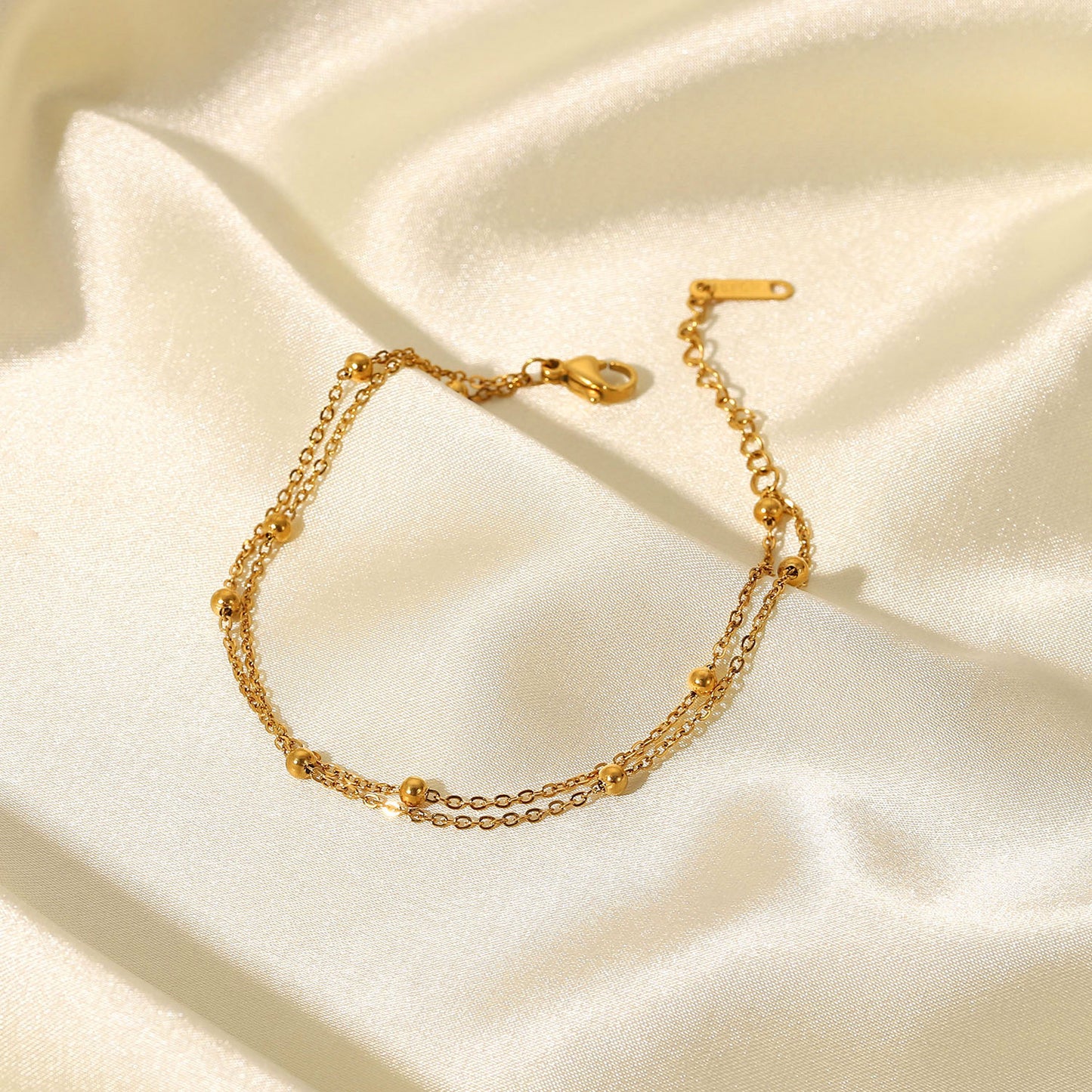 Minimalist Geometric Double Layer Chain Bracelet 18K Gold PVD Plated Titanium Steel Waterproof Jewelry for Women