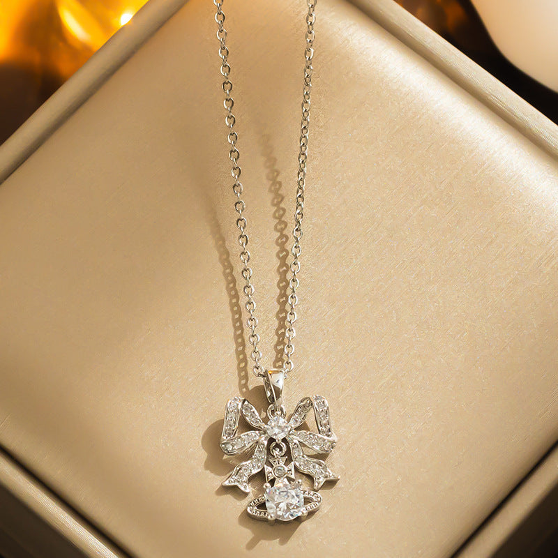 Minimalist Star-Shaped Titanium Steel Necklace with Rhinestone Inlay for Women, O-Chain, Lightweight Luxury Pendant Jewelry