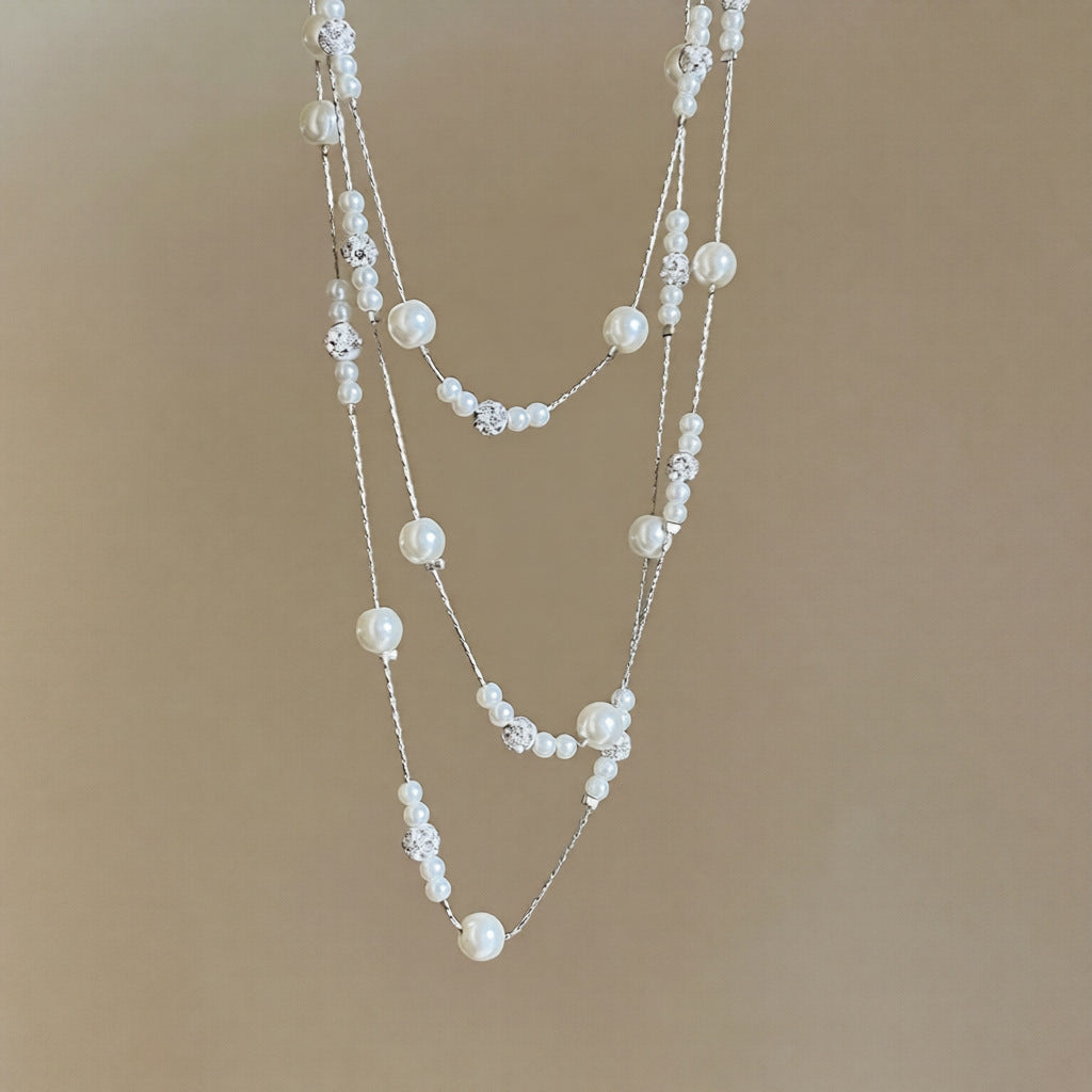 Collana con ciondolo in perle geometriche in stile francese vintage con intarsio di strass da donna, catena leggera per maglione, gioielli di lusso minimalisti