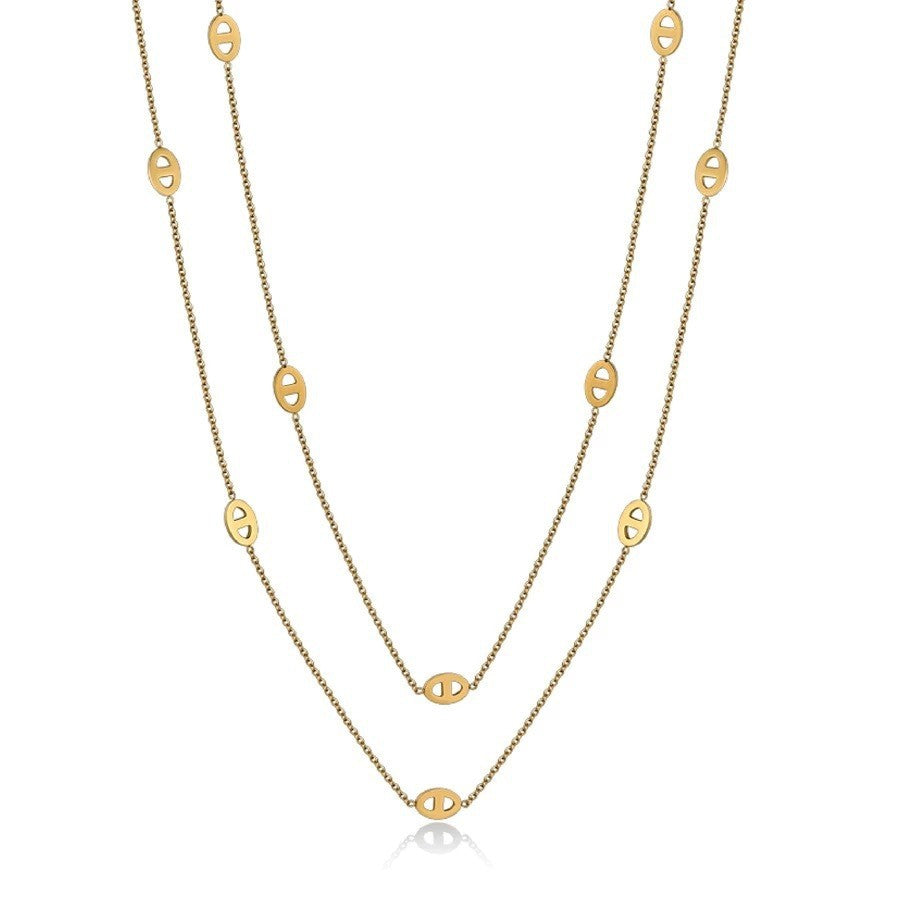 Minimalist Luxury Double Layer Pig Nose Titanium Steel Necklace for Women Long Sweater Chain