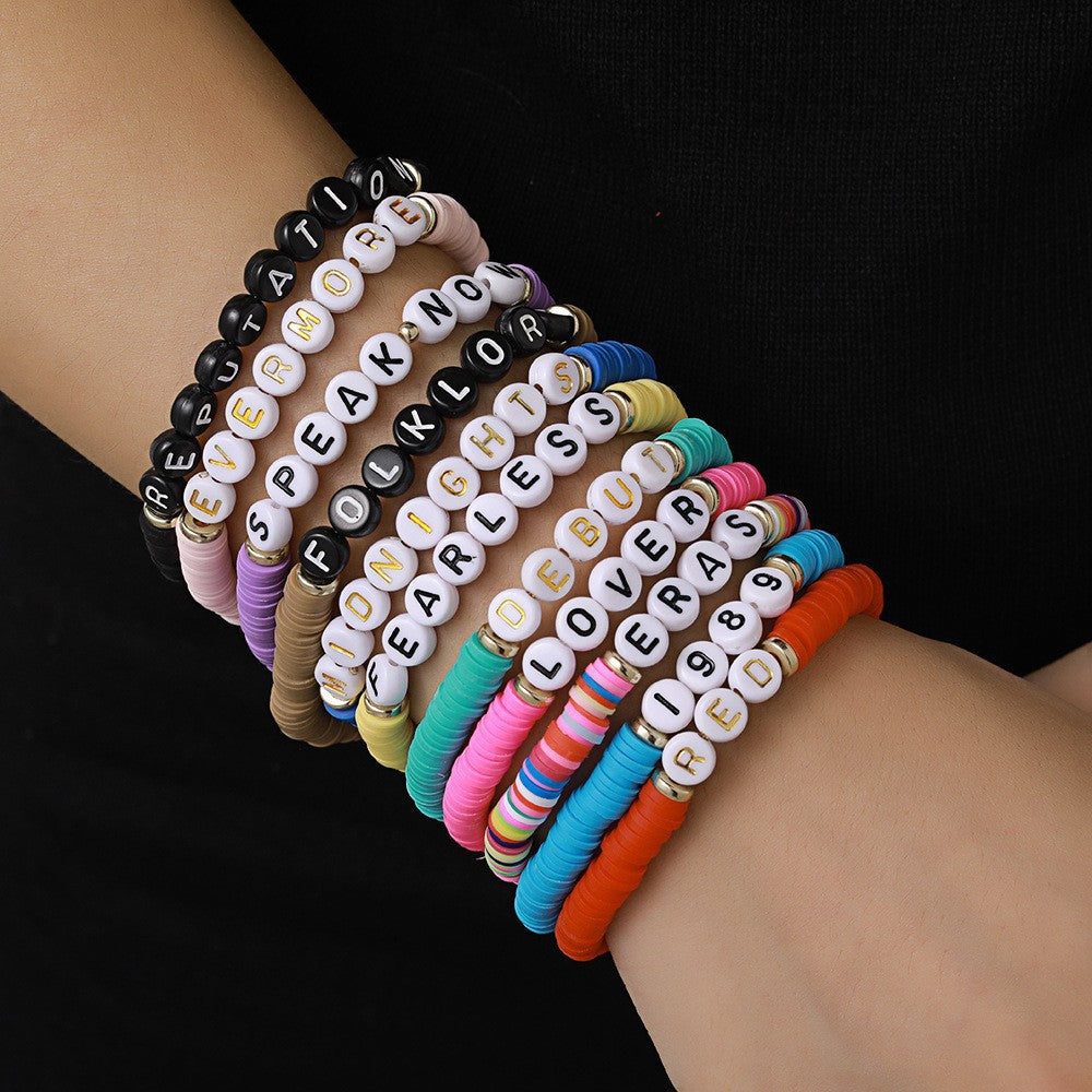 Bohemian Geometric Letter Resin Stainless Steel Brass Acrylic Bracelet Set Unisex