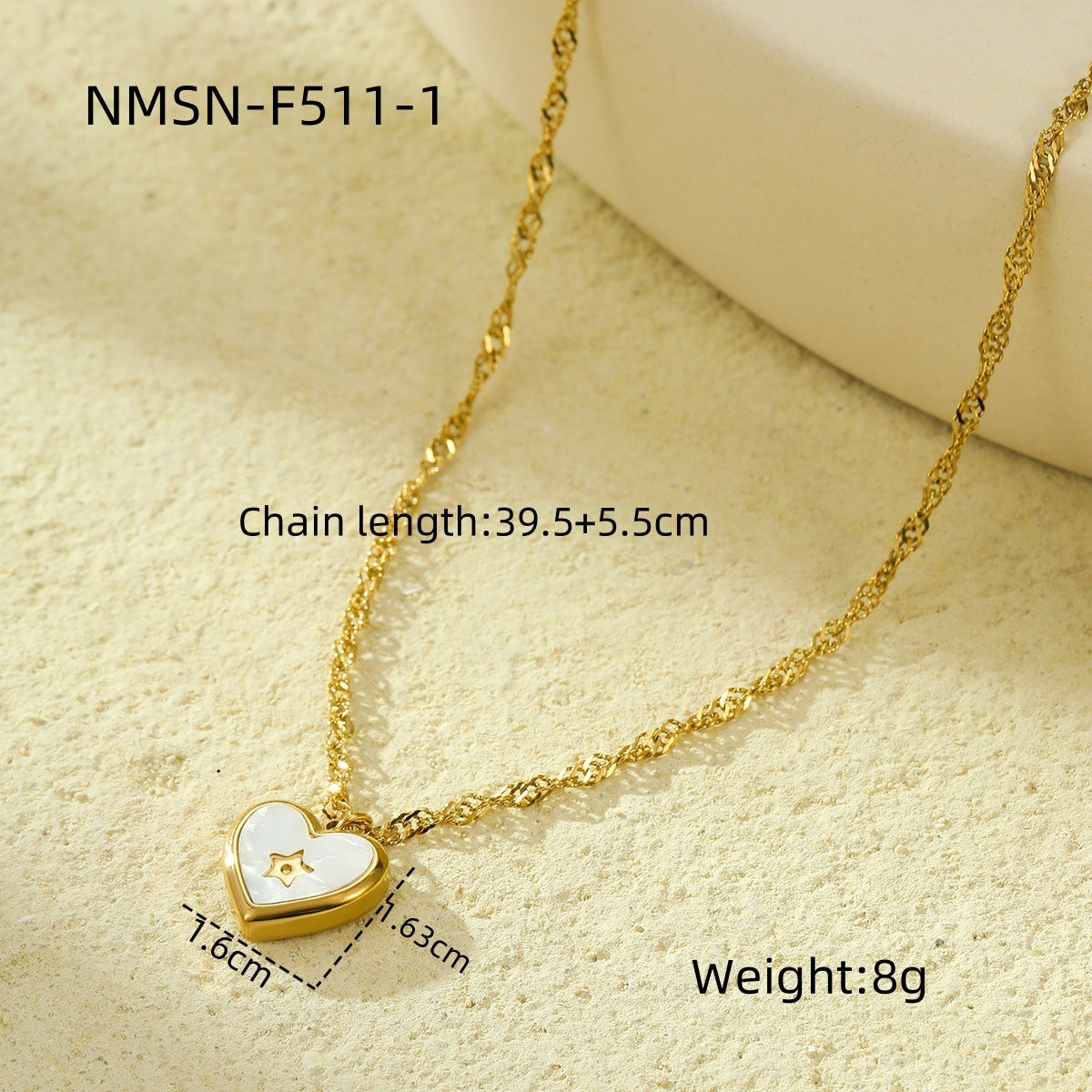 Fashionable Heart-Shaped Stainless Steel Pendant Necklace with Vacuum Plated Star and Shell Inlay for Women