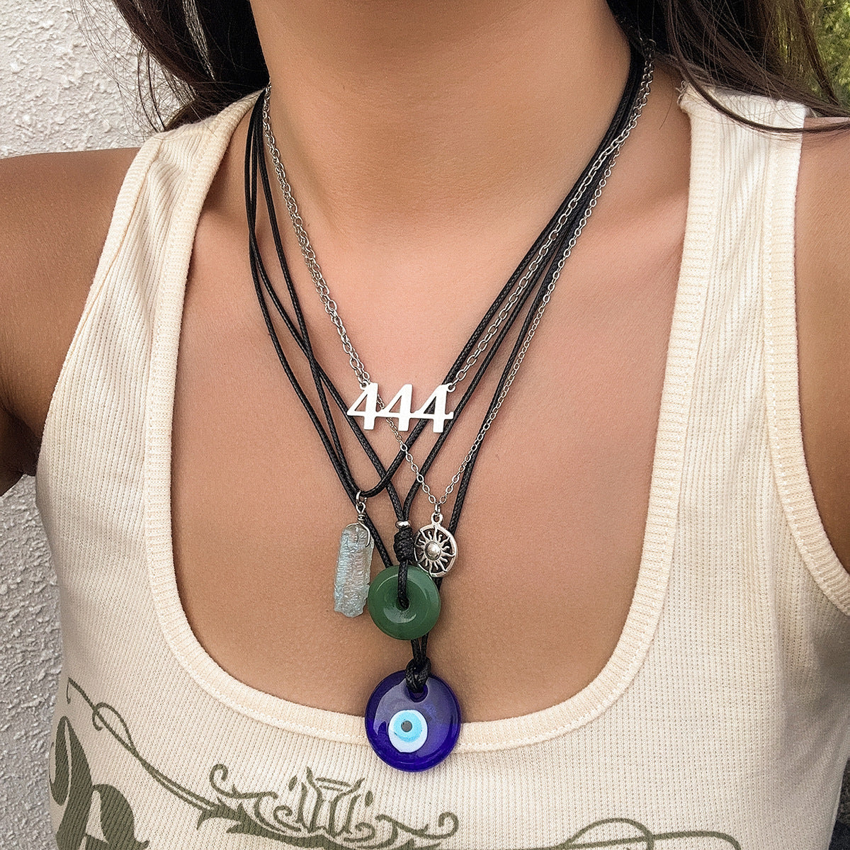 Vintage Turquoise Evil Eye Geometric Resin Pendant Necklace for Women